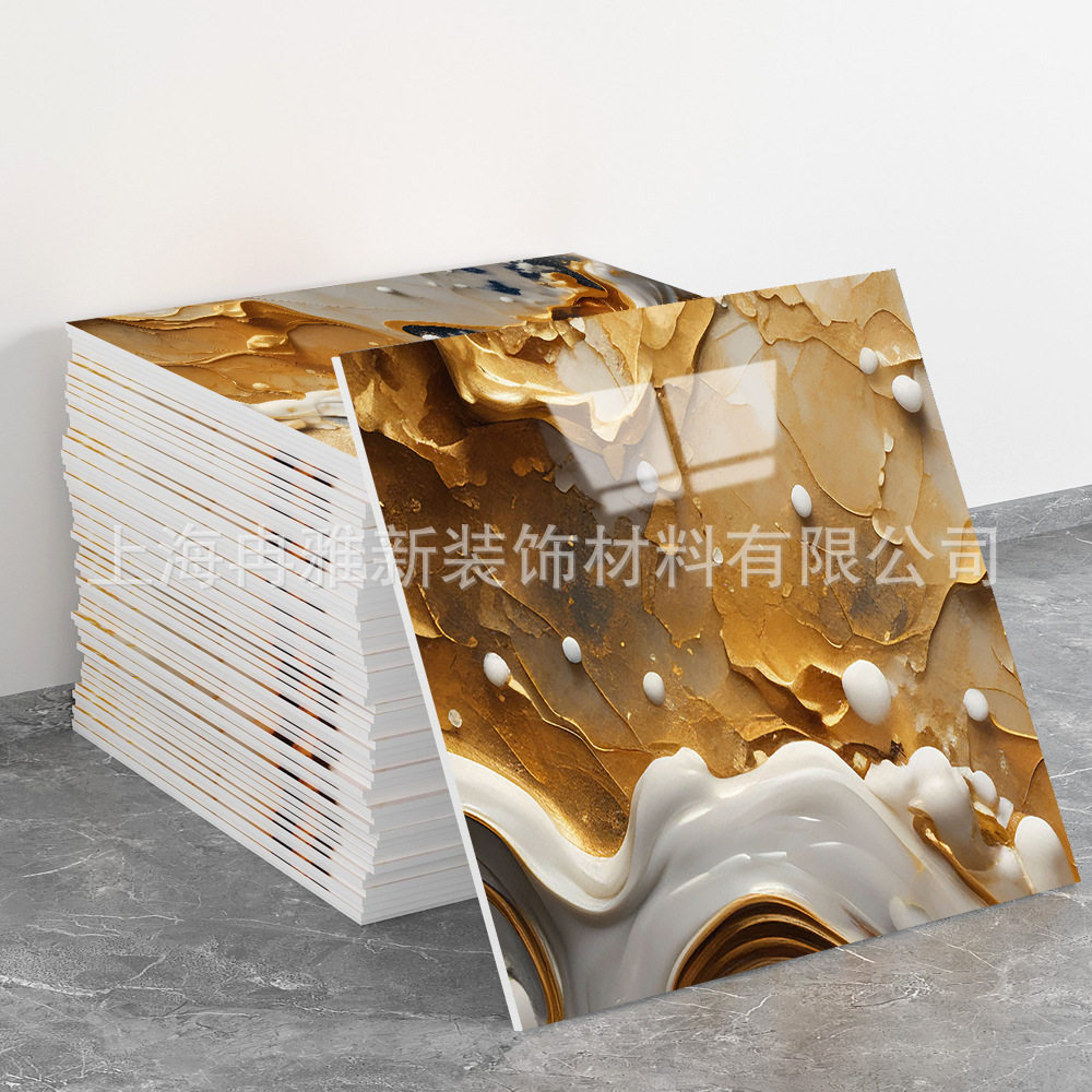 跨境外贸仿大理石鎏金3d墙面翻新装饰贴纸防油防水墙纸自粘瓷砖贴