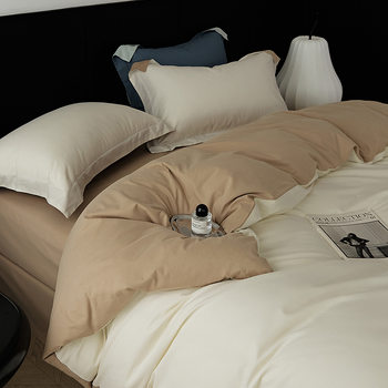 100S Thickened Brushed Cotton | Xinjiang Long-Staple Cotton, Pure Cotton Winter Bed Sheet and Duvet Cover, Solid Color Four-Piece Bedding Set