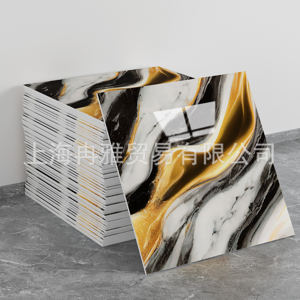 跨境外贸仿大理石鎏金3d墙面翻新装饰贴纸防油防水墙纸自粘瓷砖贴