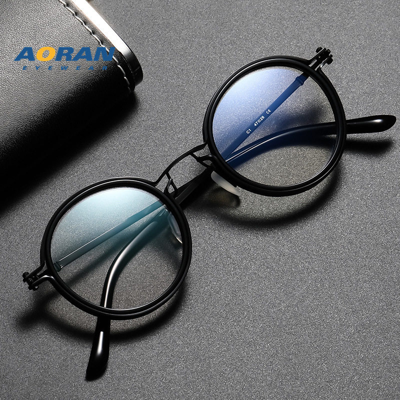 Net red hot selling glasses frame men's business retro round flat lens can be equipped with myopia glasses frame wholesale