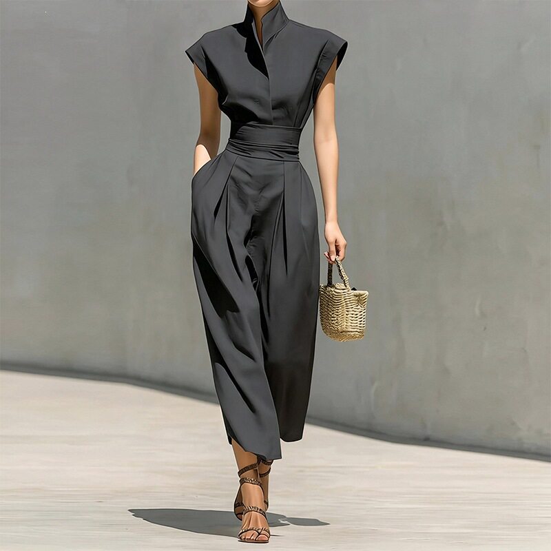 Womens Spring Dress Elegant Solid Color Waist Defining Flutter Sleeves Perfect for Casual or Formal Occasions