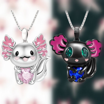 Temu Hot-Selling Oil-Drip Black and White Cartoon North American Salamander Pendant Necklace Cute Crystal Women's Birthday Gift