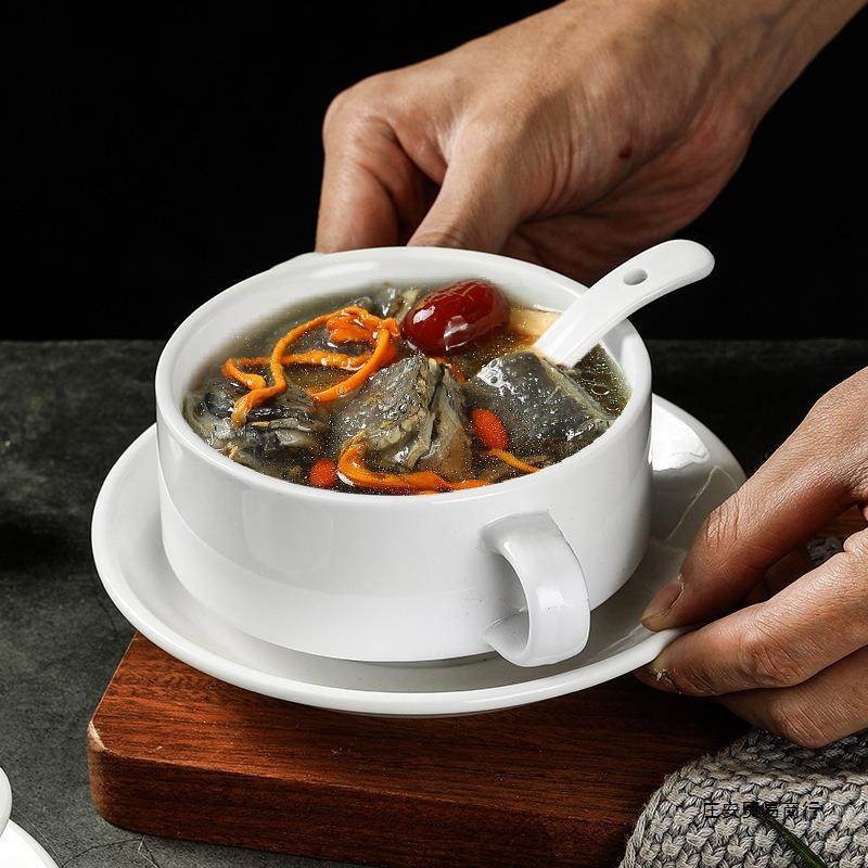 Western-style Pure White Binaural Soup Bowl Soup Cup Soup Cup Simple Ceramic Tableware Baking Steamed Egg Breakfast Porridge Bowl Dessert Bowl