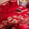 Wedding Baizi picture wedding four-piece set pure cotton big red happy quilt bedding wedding accompany dowry dragon and phoenix six-piece set
