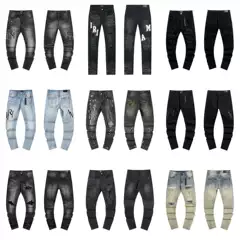 Am Foreign Trade New American-Style Street Splatter Paint Ripped Casual Straight-Leg Jeans for Men, High Street Slim Fit Pants, Plus Size Trendy