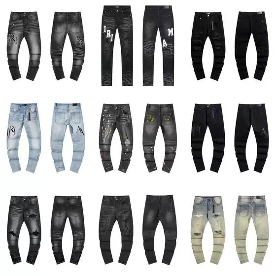 Am Foreign Trade New American-Style Street Splatter Paint Ripped Casual Straight-Leg Jeans for Men, High Street Slim Fit Pants, Plus Size Trendy