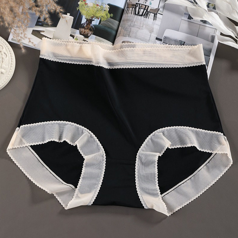 夏季内裤女冰丝大码200斤高腰收腹隐形无痕蕾丝抗菌裸感特大码