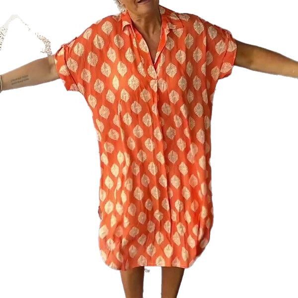 Summer Floral Print V Neck Short Sleeve Dress Loose Fit Trendy Design Womens Fashion Perfect for Casual Outings