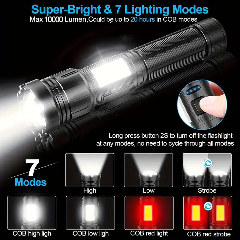 Cross-border strong light telescopic zoom flashlight Type-c charging multifunctional outdoor lighting COB side light with magnetic attraction