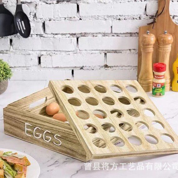 Solid Wood Light-Burned Egg Storage Box Two-Layer Porous Egg Tray Home Kitchen Wooden Egg Storage Box Display Stand