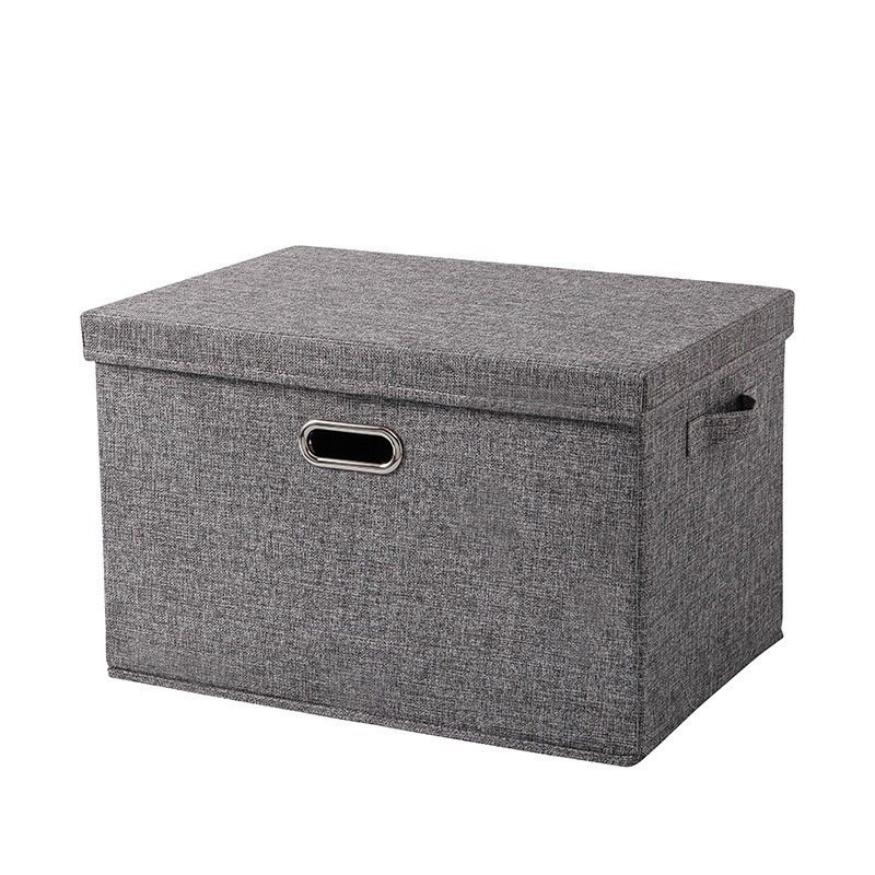Cotton and Linen Storage Box with Lid, Large Fabric Storage Box with Lid, Extra-Large Capacity Storage Box with Top and Bottom Lids, Foldable Toy Storage Box