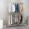 Double-layer clothing store display rack floor-to-ceiling hanging rack adjustable balcony drying rack movable with wheels
