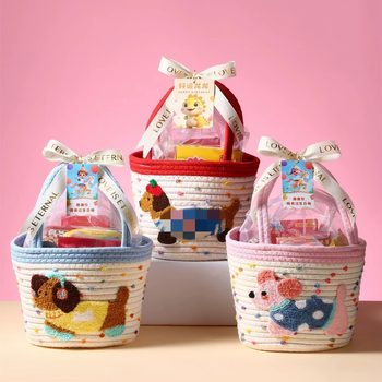 Ins-Style Cotton Rope Woven Storage Basket, Large Capacity Tote Sausage Dog Woven Bag, Gift Basket Tote