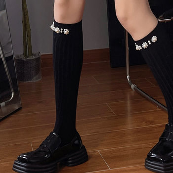 ins Net Red Little Red Book recommended Pearl leg socks spring and autumn pure cotton stockings Black Fairy pile socks