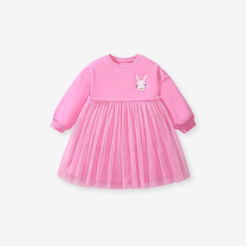 Custom [Style] Cartoon Girls' Long-sleeve Tulle Skirt, Autumn Cotton Kids' Princess Dress