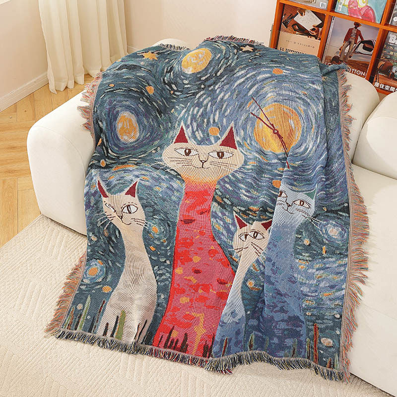 Customized Pet Kitten Jacquard Decorative Tapestry Cotton Thread Blanket Sofa Towel Office Nap Blanket High-End Gift Blanket