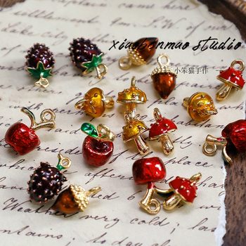 Alloy Dripping Oil Mushroom Apple Raspberry Fruit DIY Handmade Beaded Bracelet Necklace Mobile Phone Chain Jewelry Accessories