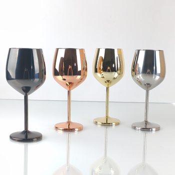 500ml Creative 304 Stainless Steel Single-Layer Goblet Red Wine Glass Large-Capacity Drum-Shaped Drop-Resistant Copper-Plated Wine Glass
