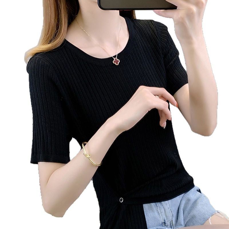 Womens Ice Silk Short Sleeve T Shirt Loose Fit Irregular Hem Summer Casual Wear