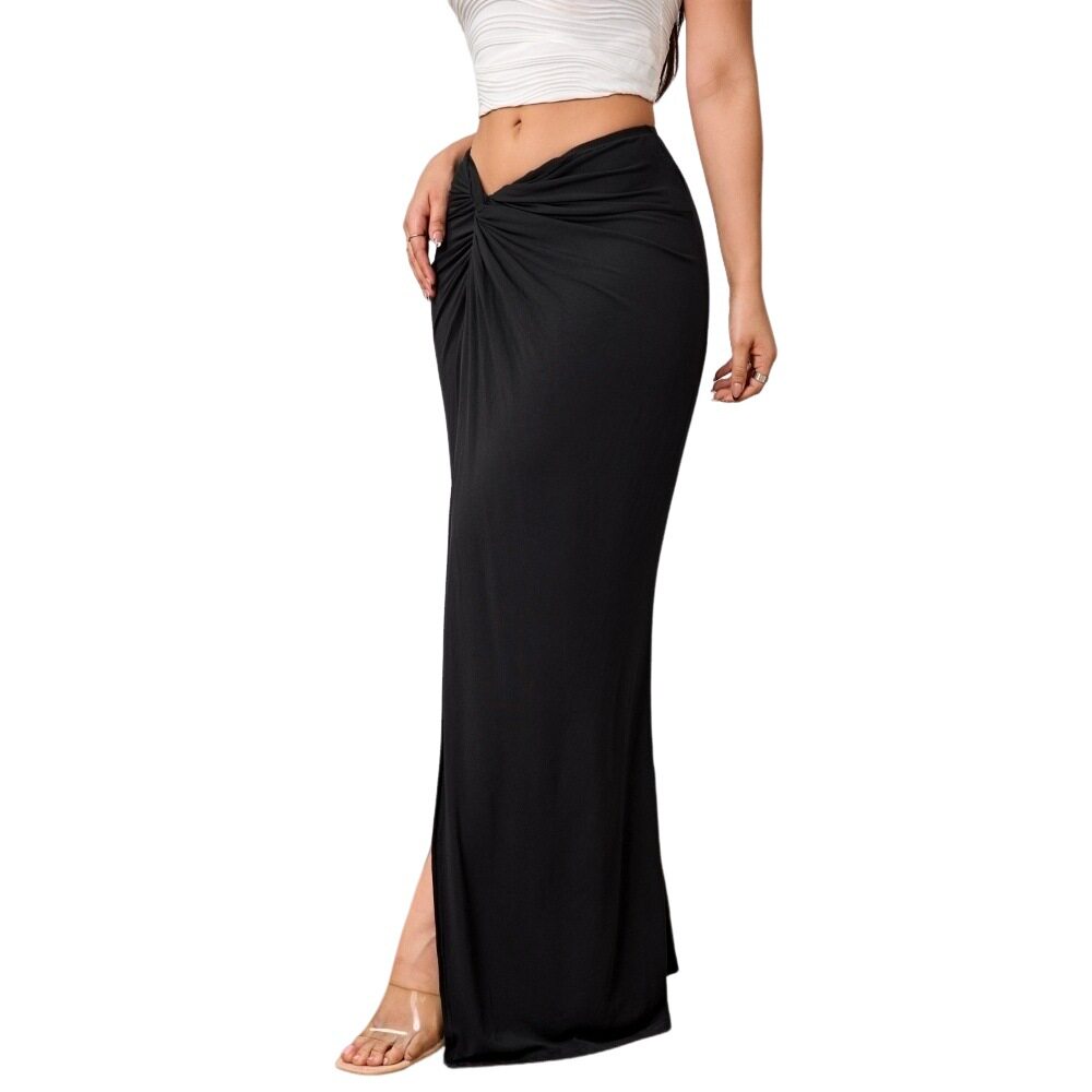 Elegant High Waisted Midi Skirt Chic Split Design Comfortable Fabric Perfect for Spring Summer Wholesale Available