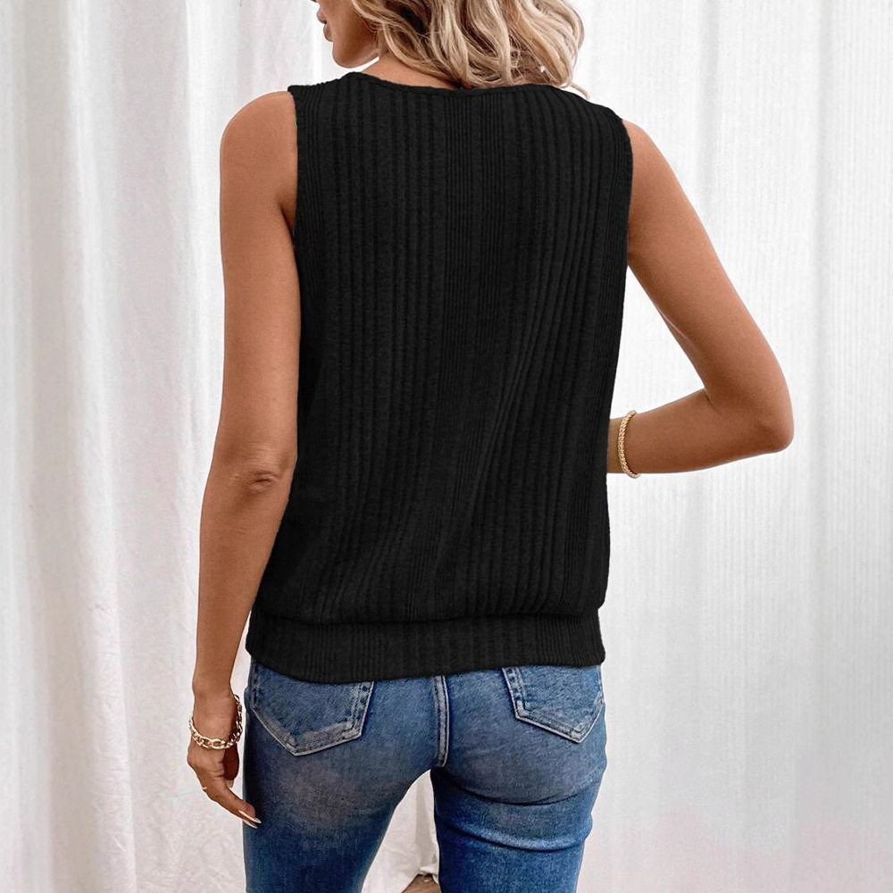 Casual Sleeveless Ribbed Tank Top Solid Color Fashionable Versatile Summer Wear Wholesale Available