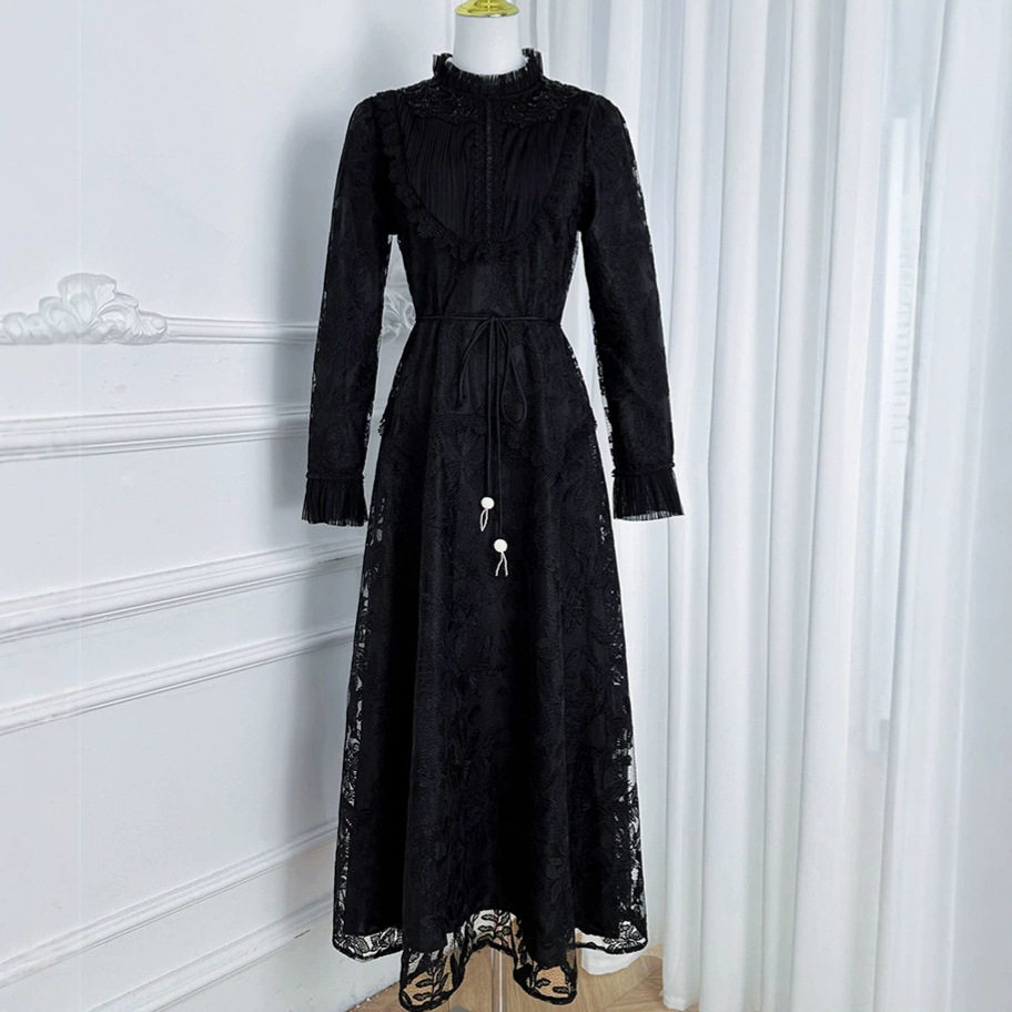 Embroidered Mesh Panel Dress Pleated Design Beaded Details Elegant Waist Belt Formal Occasion Customizable Options