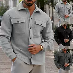 2023 Winter European and American cross-border casual men's clothing fleece-lined lapel top European and American single-breasted solid color slim jacket outside