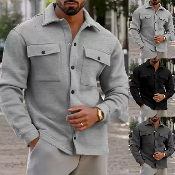 2023 Winter European and American cross-border casual men's clothing fleece-lined lapel top European and American single-breasted solid color slim jacket outside