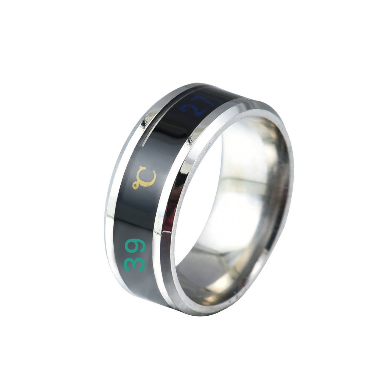Intelligent Temperature-sensitive Color-changing Display Ring Men's Trendy Personalized Single Hip-hop Trendy Women's Titanium Steel Korean Ring Jewelry