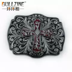 BULLZINE Zinc Alloy Red Cross Frame Belt Buckle 02889-1 Casual Western Cowboy Belt Buckle