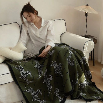 Blanket retro air conditioner ins cover blanket green zebra nap knitted office casual sofa blanket shawl