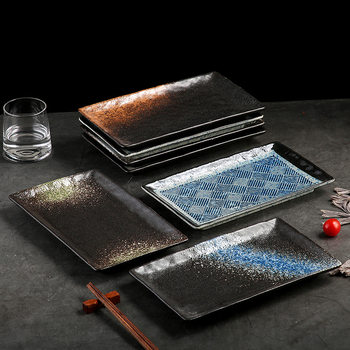 Japanese Tableware Barbecue Meat Rectangular Sushi Plate Hot Pot Plate Ceramic Plate Restaurant Special Commercial Plate