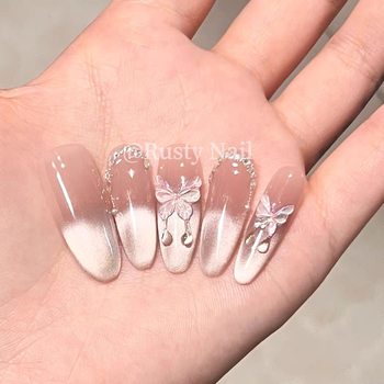 [Ice Butterfly] Ice Transparent Nude Butterfly Handmade Wearable Nails High-End Whitening French Blush Cat Eye Nail Art Patch