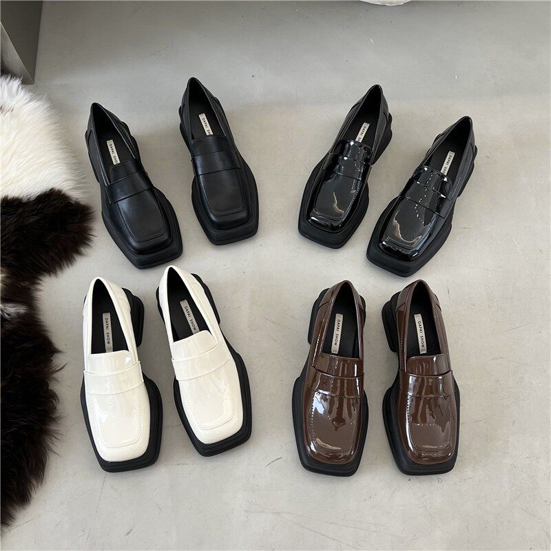 British style small leather shoes for women slip-on women's shoes winter thick-soled evening shoes Loaf leather shoes
