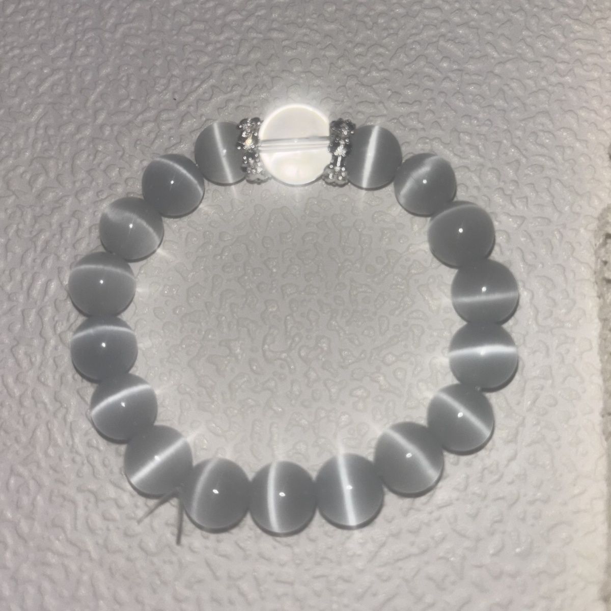 Sri Lanka Natural White Moonlight Bracelet Girl's Creamy Blue White Cat's Eye Crystal Bracelet Lychee Single Circle