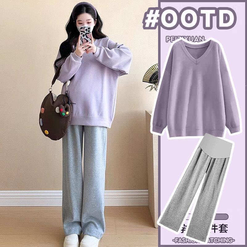 Maternity Wear Autum 2025 New Suit Fashionable and Age-Reducing Casual Sweatshirt Pregnancy Large Size Pants Two-Piece Set