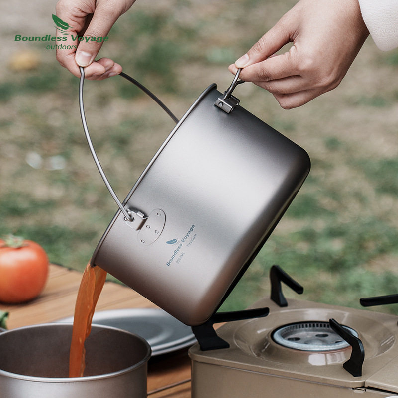Biwei Pure Titanium Camping Soup Pot Hanging Pot Large Capacity Titanium Pot Outdoor Hot Pot Cookware Rice Pot Boiling Water Pot Camping Pot