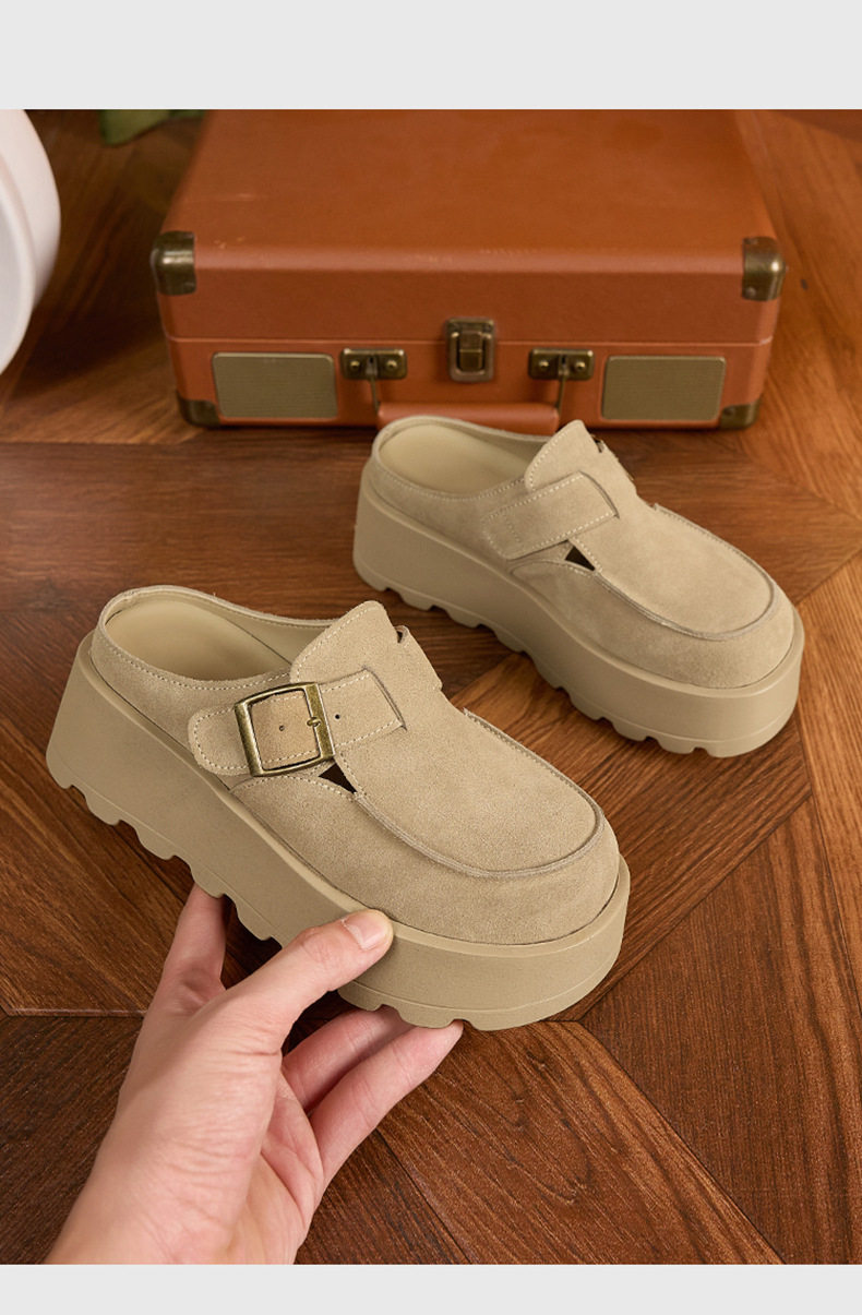 Dép sandal nữ đế platform da bò thật phong cách Birkenstock — Lạc đà, Mơ chi tiết 13