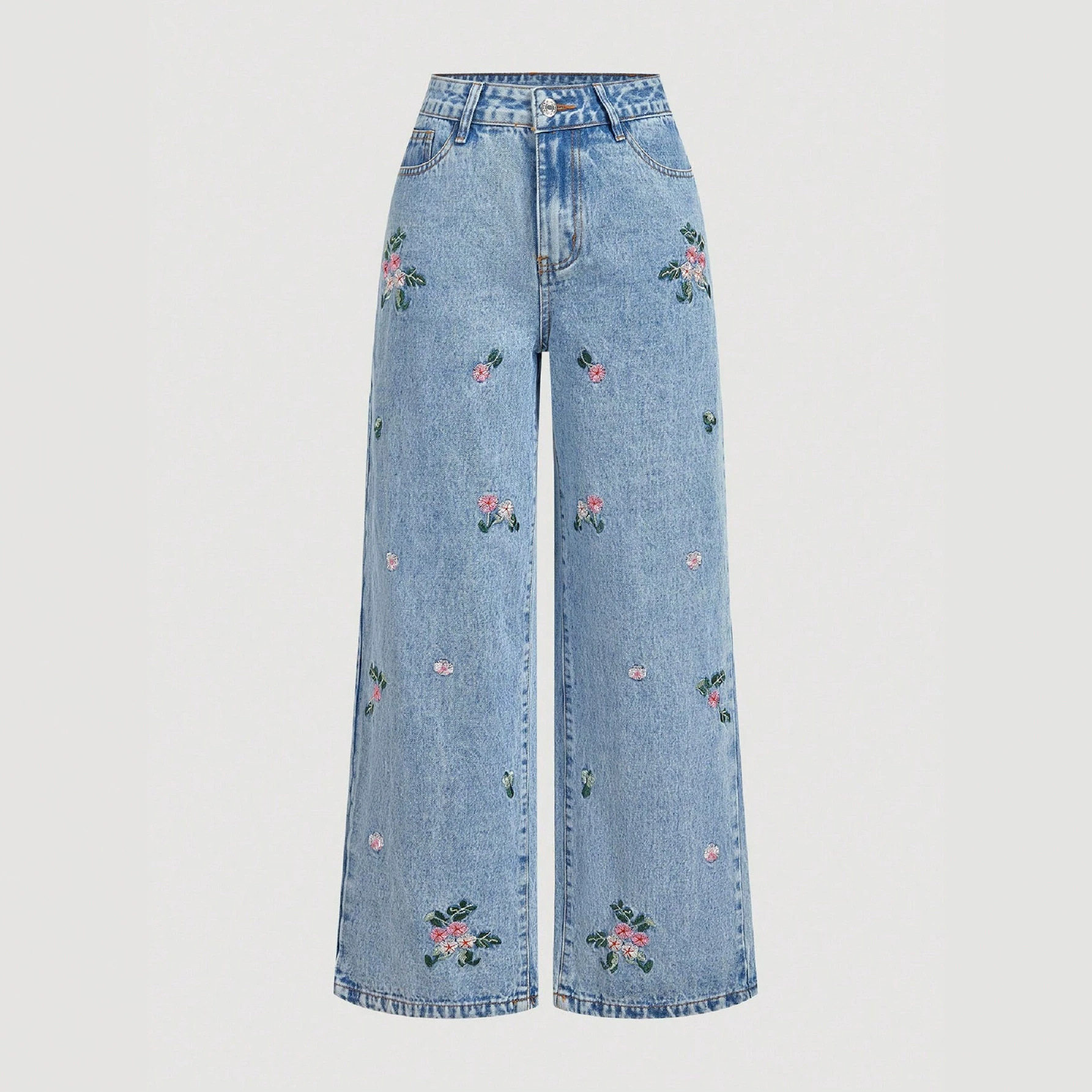 Casual Embroidered Straight Leg Jeans Versatile Design Trendy Style Comfortable Fit Perfect for Everyday Wear Ready