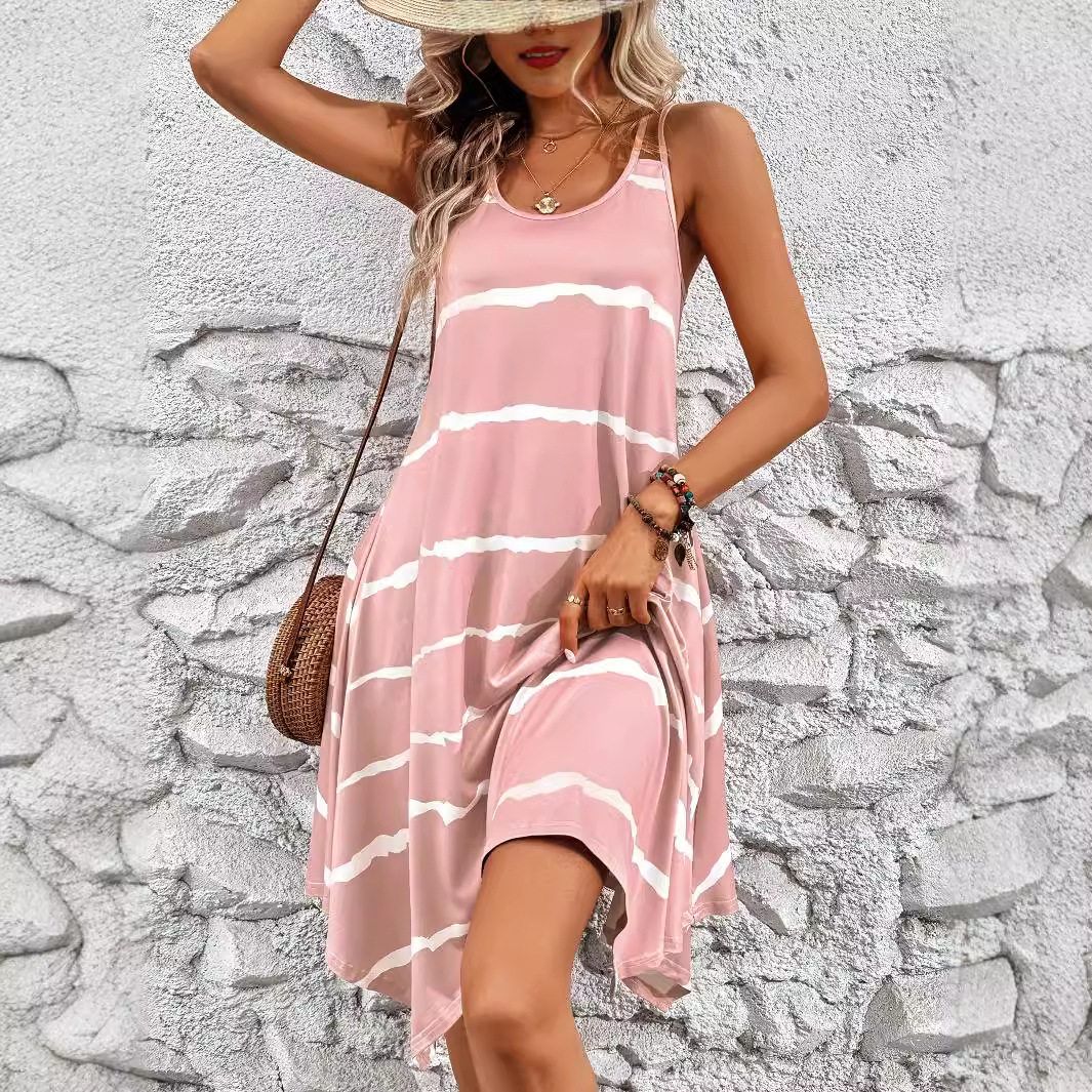 Striped Summer Dress Sweet Aesthetic Sleeveless Lightweight Fabric Perfect for Vacation or Casual Outings Ready to