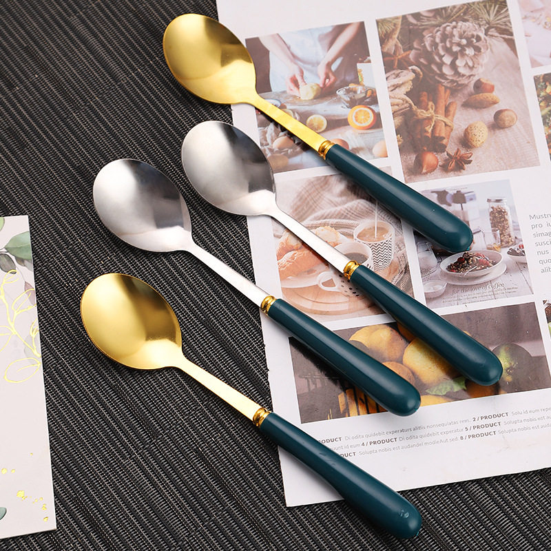 Emerald Stainless Steel Spoon Household Soup Eating Creative Korean-style Cute Long-handled Spoon Tableware