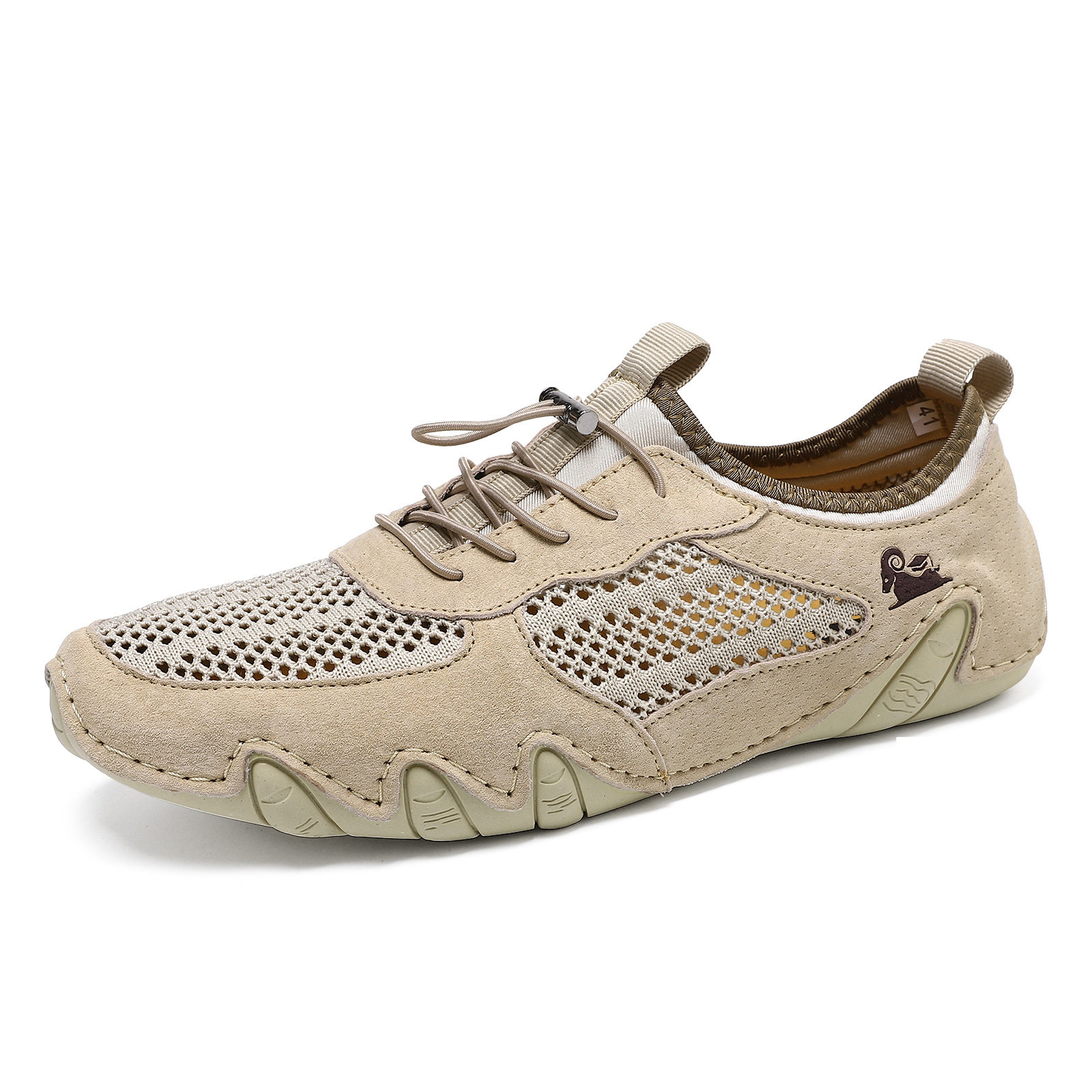 Giày Thể Thao/Sneaker Nam Lưới Thoáng Khí Da Mờ Chiều Cao Đế Khoảng 2cm Màu Be, Đen, Xám