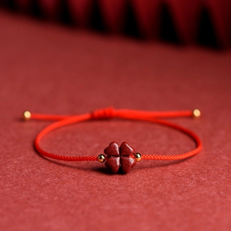 Cinnabar Four-leaf Clover Red Rope Bracelet for Women and Men's Year of Life Handmade Woven Lucky Grass Hand Rope Purple Gold Sand Couple