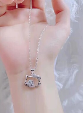 heIIokitty凯蒂猫吊坠项链可爱少女心KT猫镶钻吊坠饰品送女友闺蜜