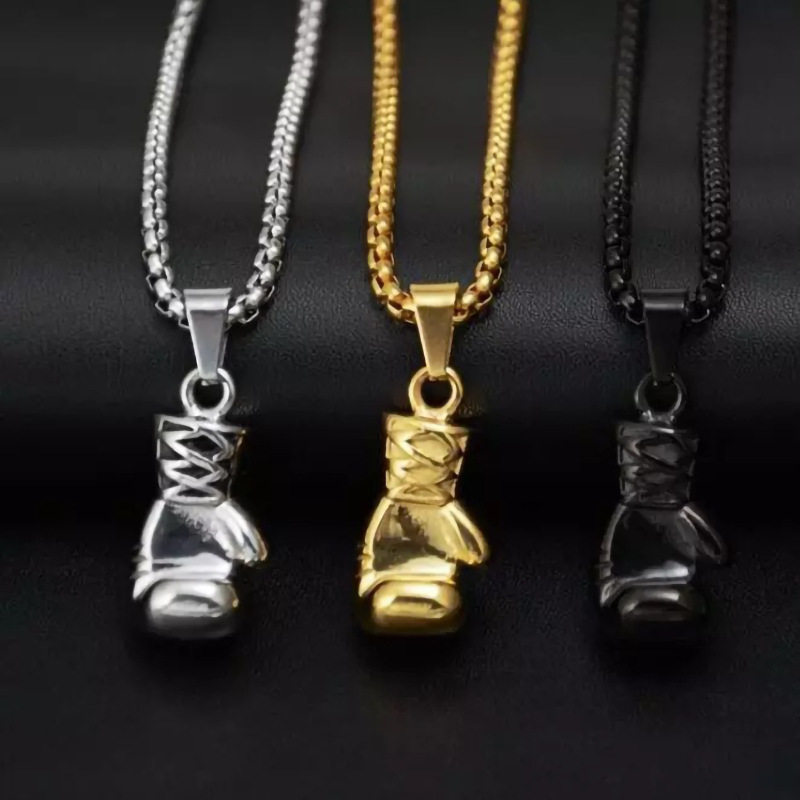 Cross-border supply retro fitness boxing gloves stainless steel titanium steel necklace sports domineering fashion punk pendant