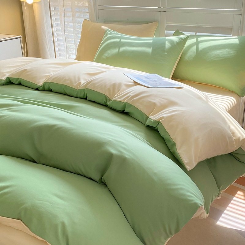 High-looking isn simple solid color washed cotton double-piece bed sheet student three or four-piece set naked sleeping double quilt cover wholesale