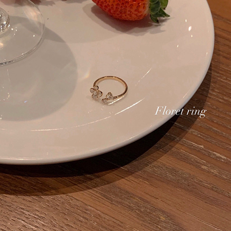 韩系精致锆石素圈戒指女开口可调节食指戒轻奢小众个性设计感指环