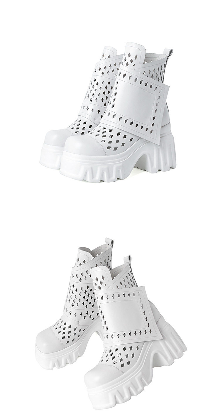 Sandal cao gót nữ hở mũi da bò lỗ khí mùa hè, gót siêu cao 8 cm, phong cách Martens — [Trắng], [Hồng], [Kaki đậm], [Đen] chi tiết 17