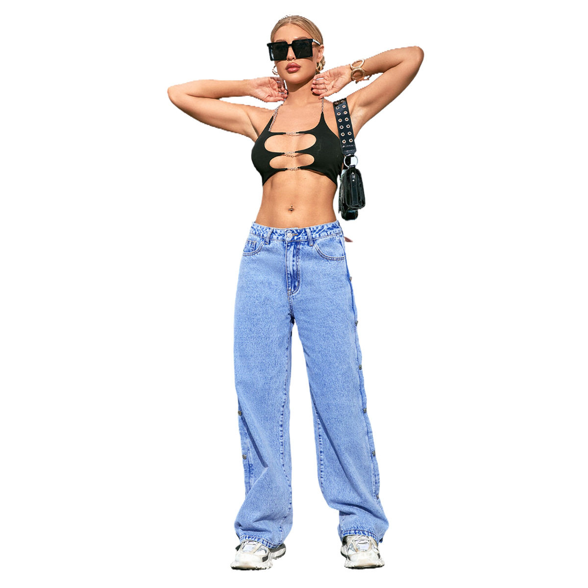 High Waisted Loose Fit Denim Trousers Slimming Casual Trendy Womens Fashion for Everyday Wear Wholesale Available