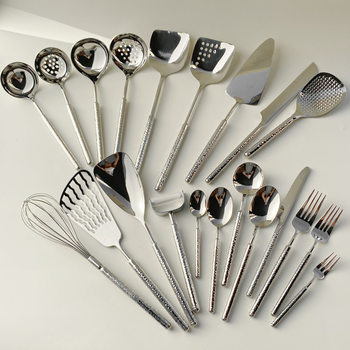 304 Stainless Steel Round Drill Kitchenware Set Household Spatula Frying Spatula Cake Knife Egg Beater Paring Knife Soup Spoon Colander